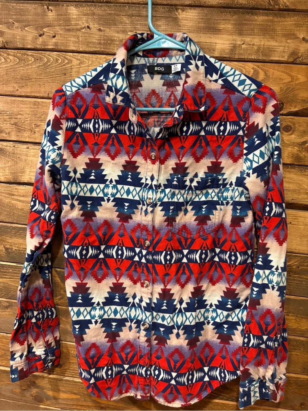 BDG Women’s  Red & Blue Aztec Cowgirl Button-Up Shirt Western size small